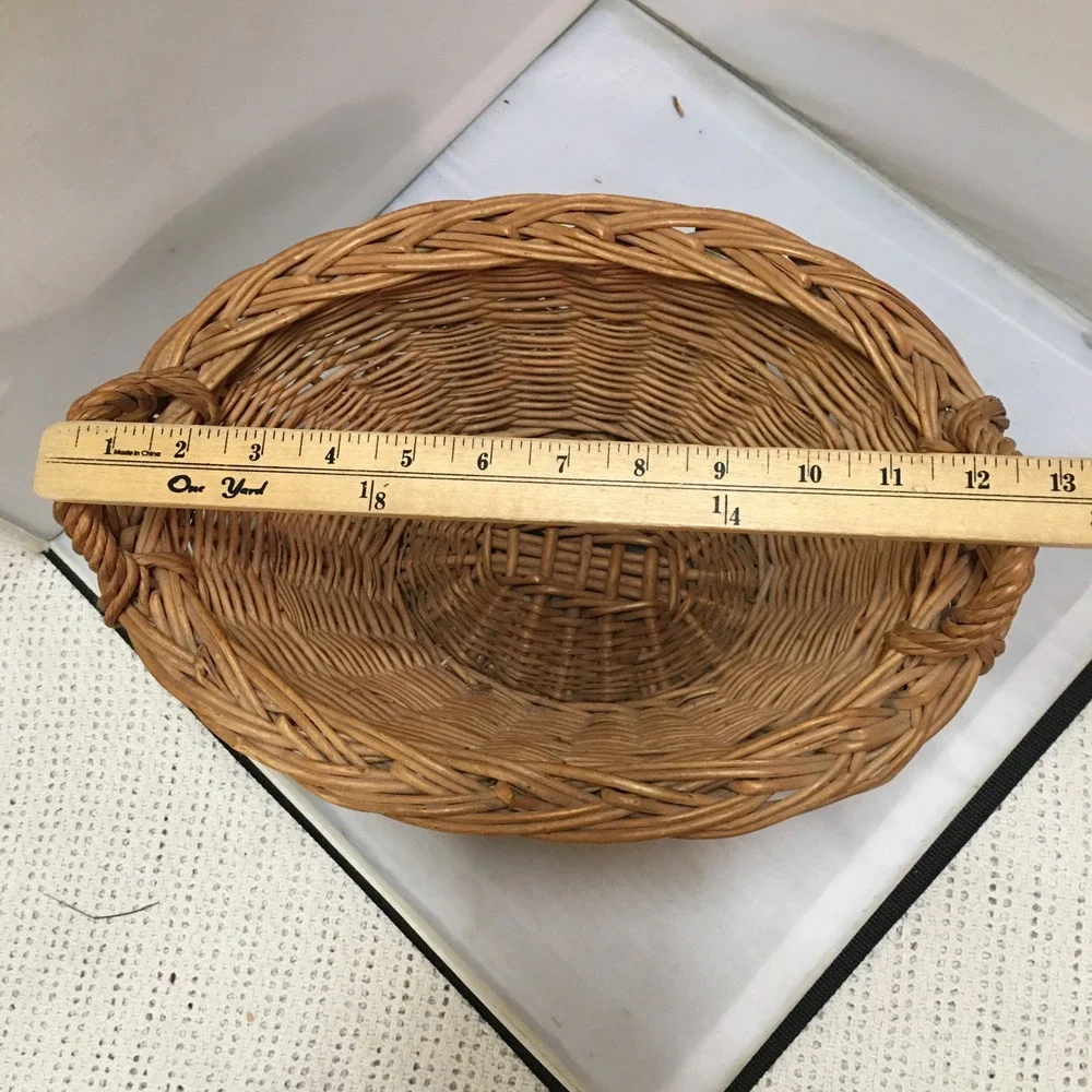 Wicker Basket Home Decor Medium Brown Oval Woven Willow with Handles Cottagecore